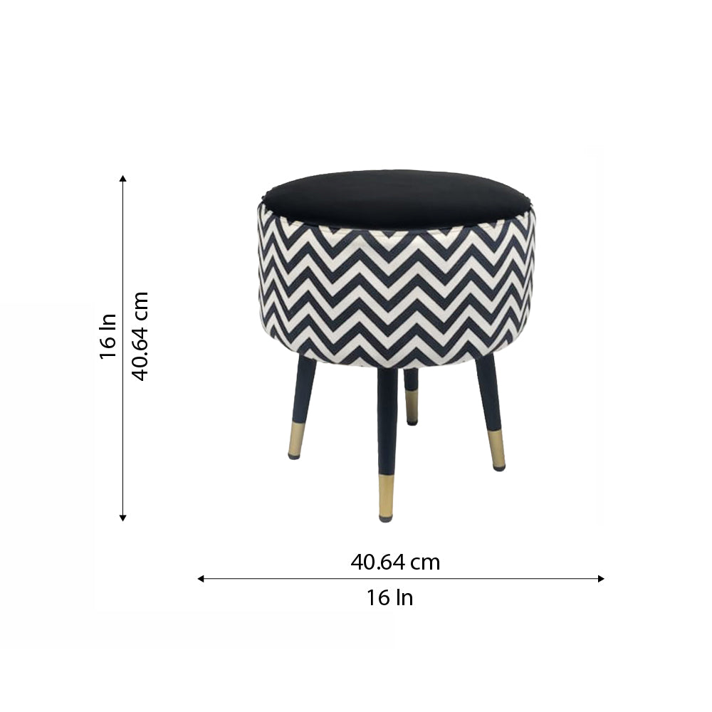 Zik Zak Black Round Wooden Ottoman