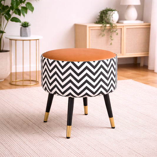 Zik Zak Camel Round Wooden Ottoman