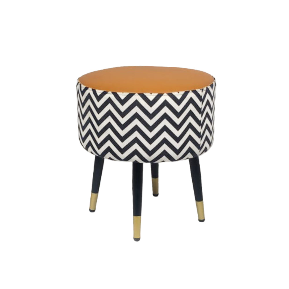 Zik Zak Camel Round Wooden Ottoman