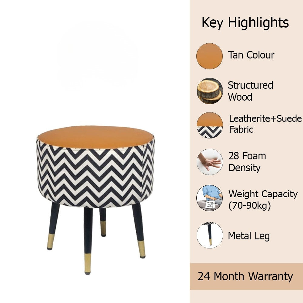 Zik Zak Camel Round Wooden Ottoman