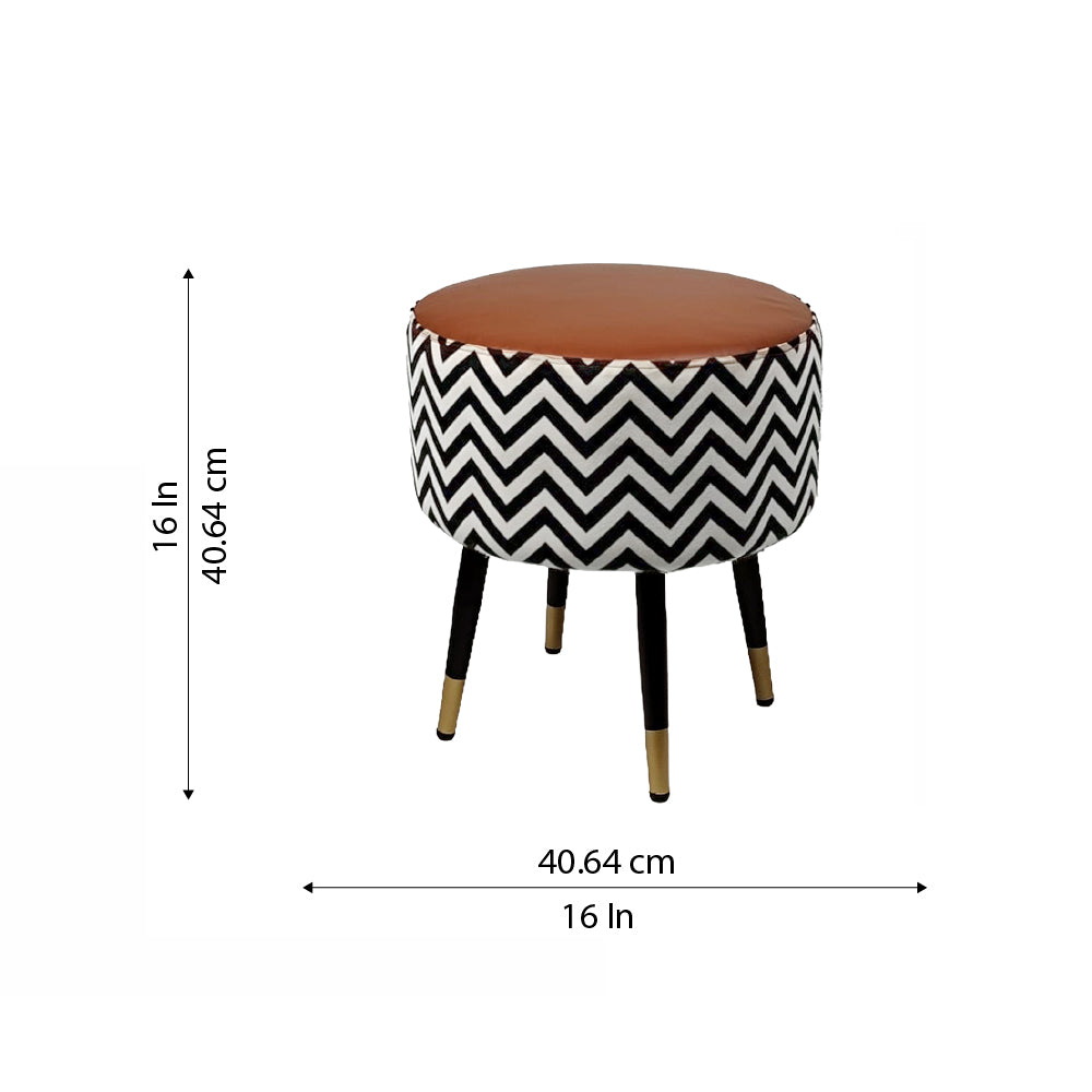 Zik Zak Tan Round Wooden Ottoman