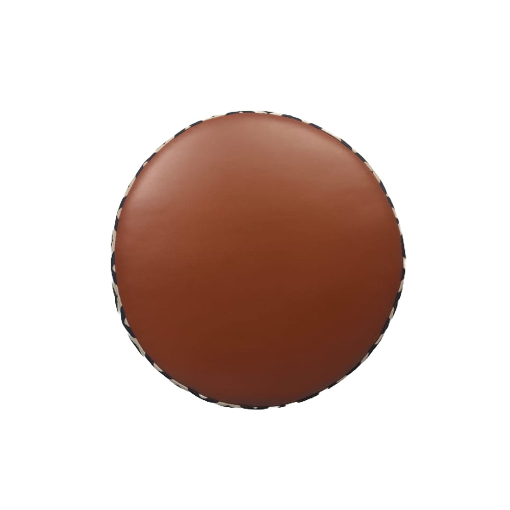 Zik Zak Tan Round Wooden Ottoman