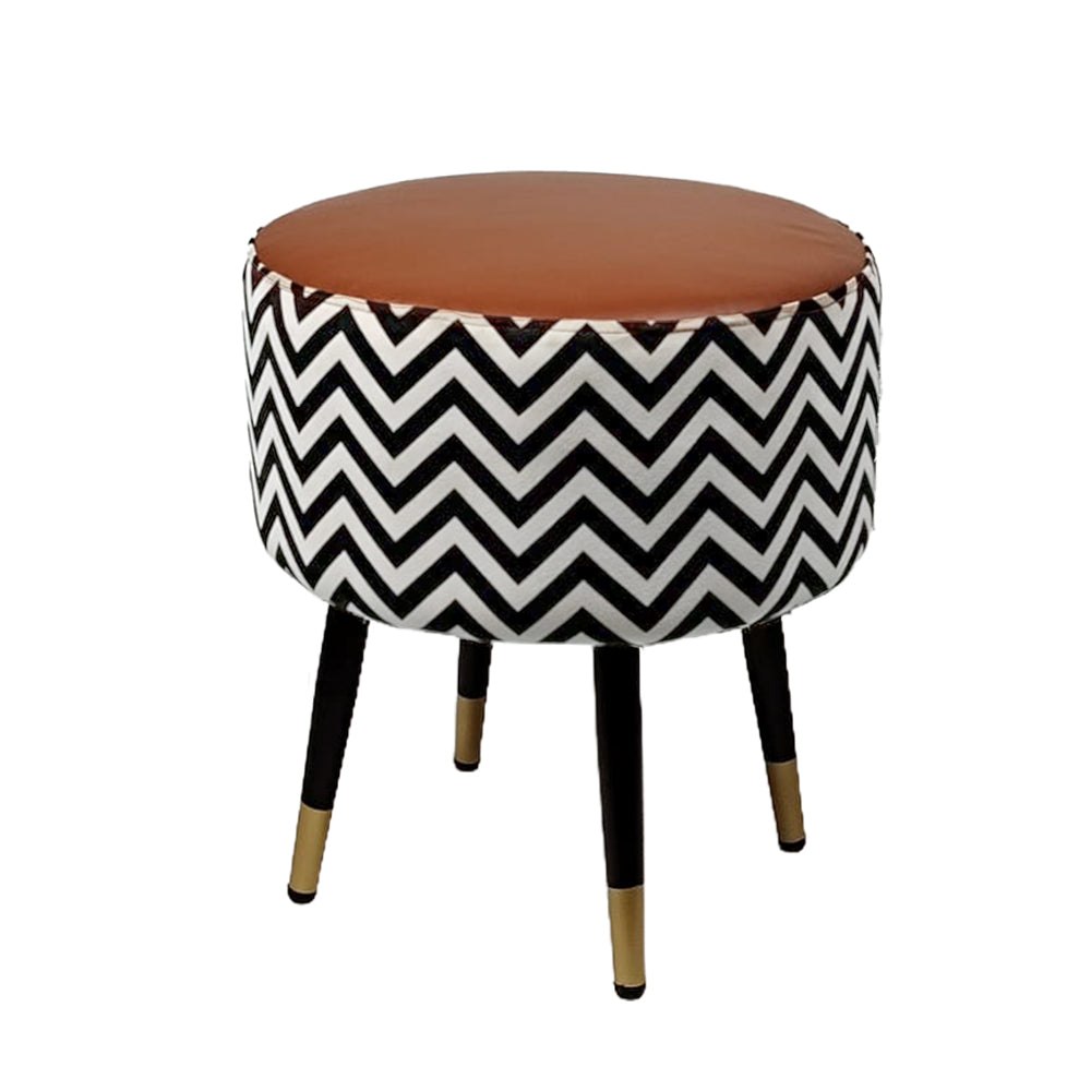 Zik Zak Tan Round Wooden Ottoman