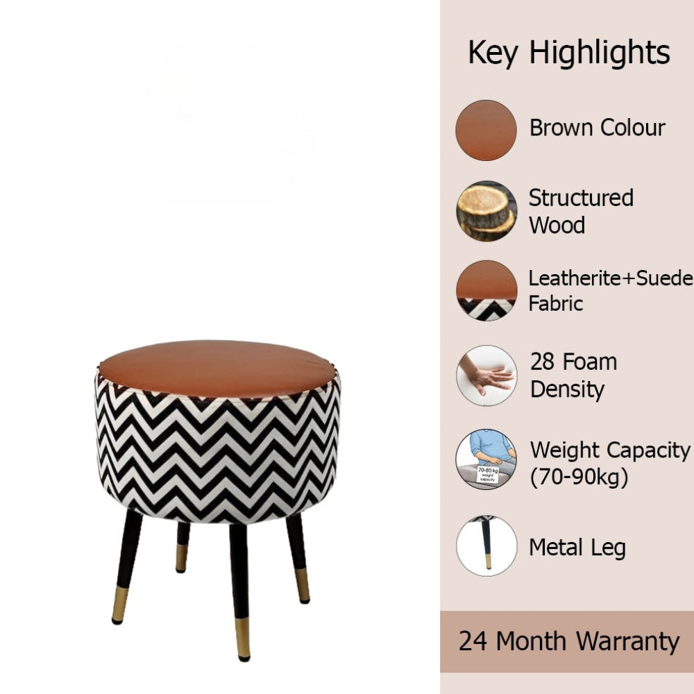 Zik Zak Tan Round Wooden Ottoman