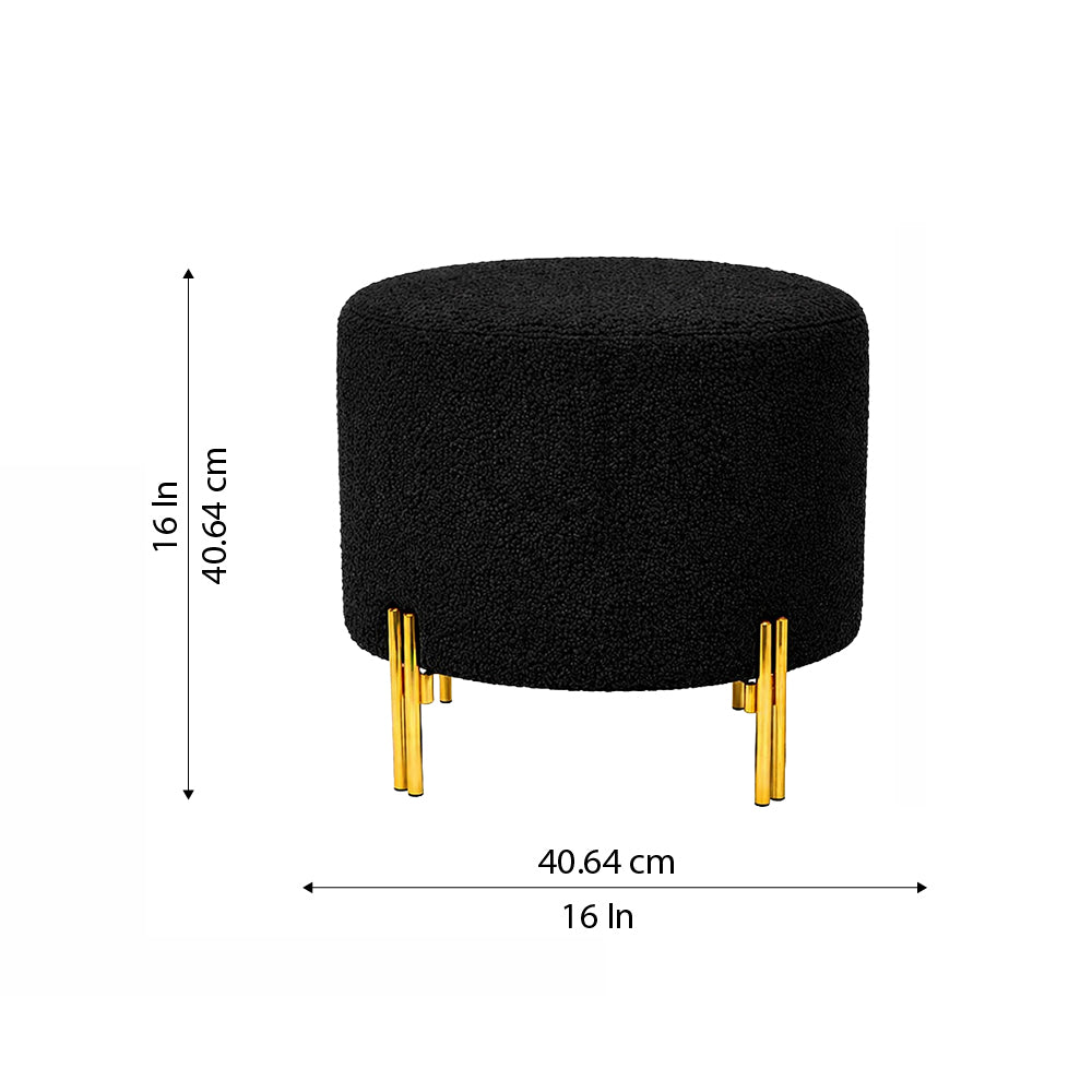 Noble Black Bouclé Round Wooden Ottoman