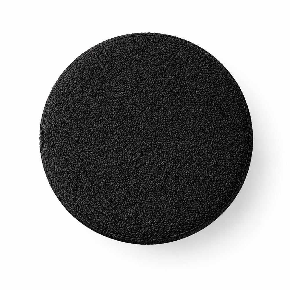 Noble Black Bouclé Round Wooden Ottoman