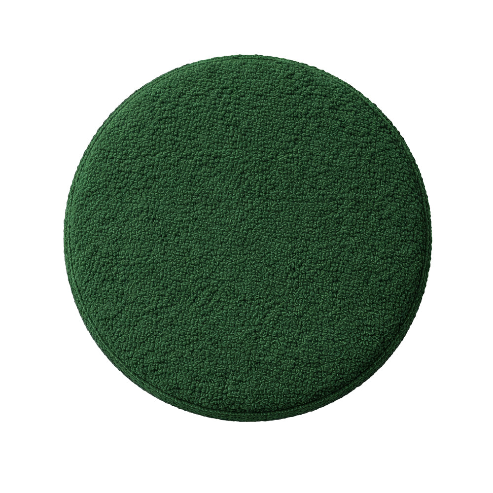 Noble Green Bouclé Round Wooden Ottoman