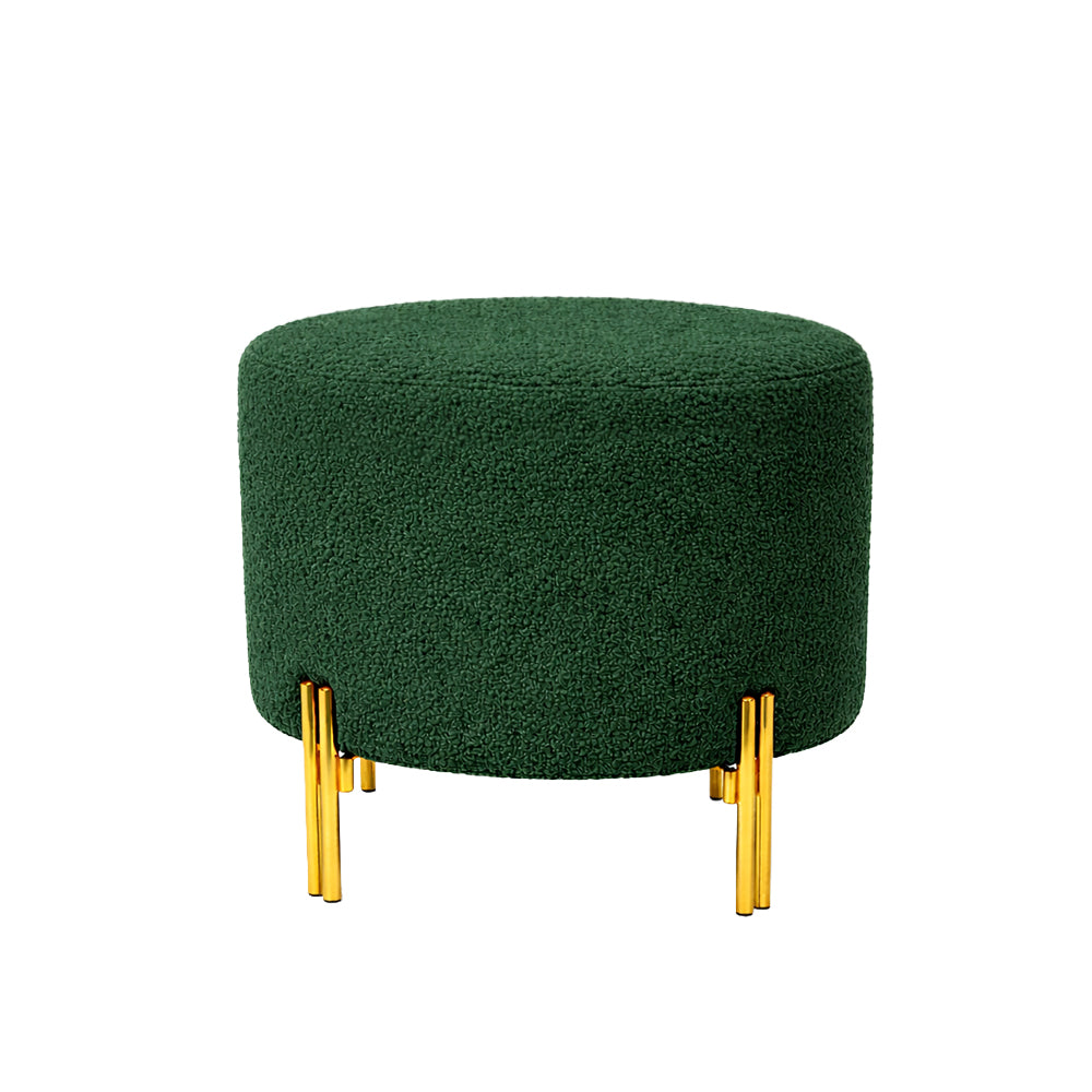 Noble Green Bouclé Round Wooden Ottoman