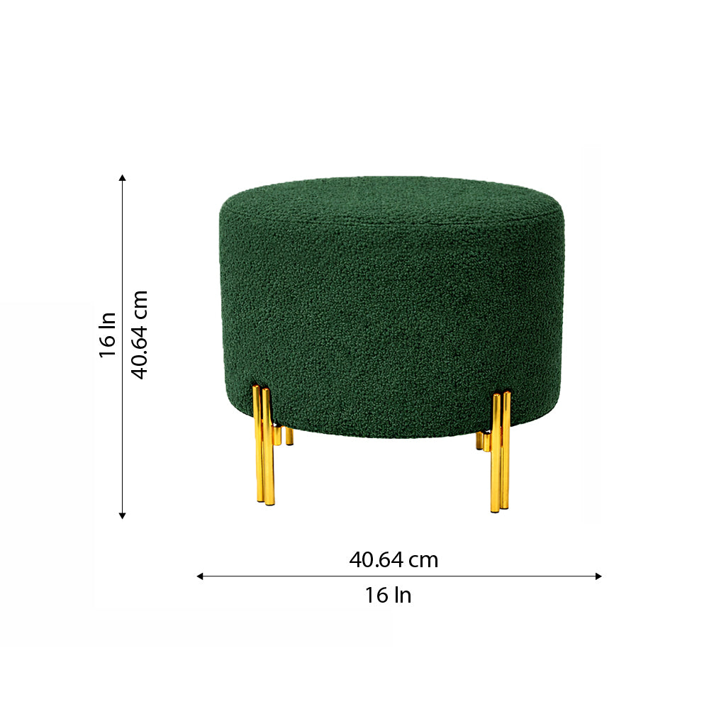 Noble Green Bouclé Round Wooden Ottoman