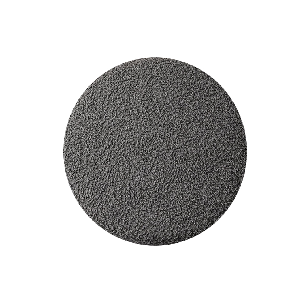 Noble Grey Bouclé Round Wooden Ottoman