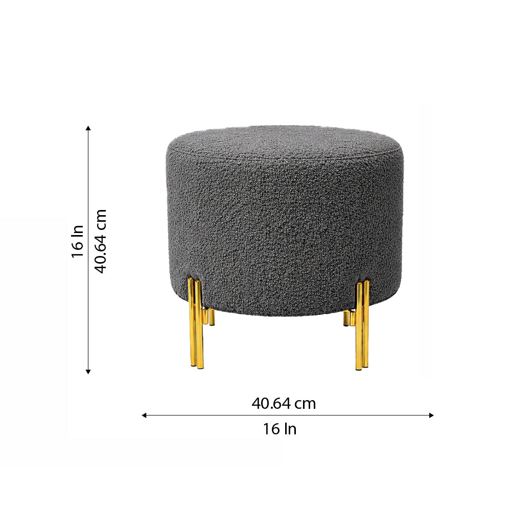 Noble Grey Bouclé Round Wooden Ottoman