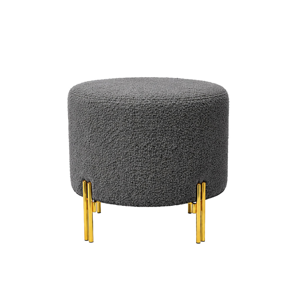 Noble Grey Bouclé Round Wooden Ottoman