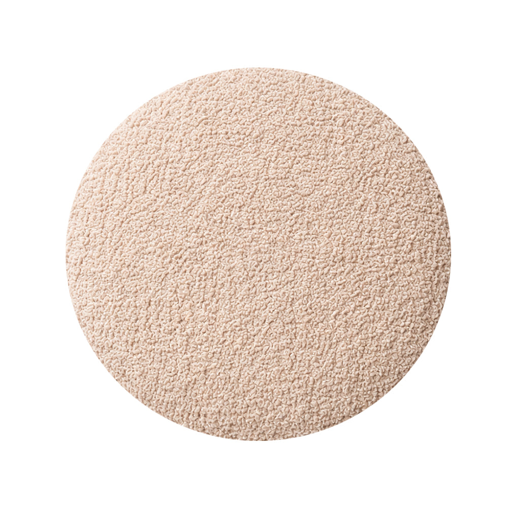 Noble Beige Bouclé Round Wooden Ottoman