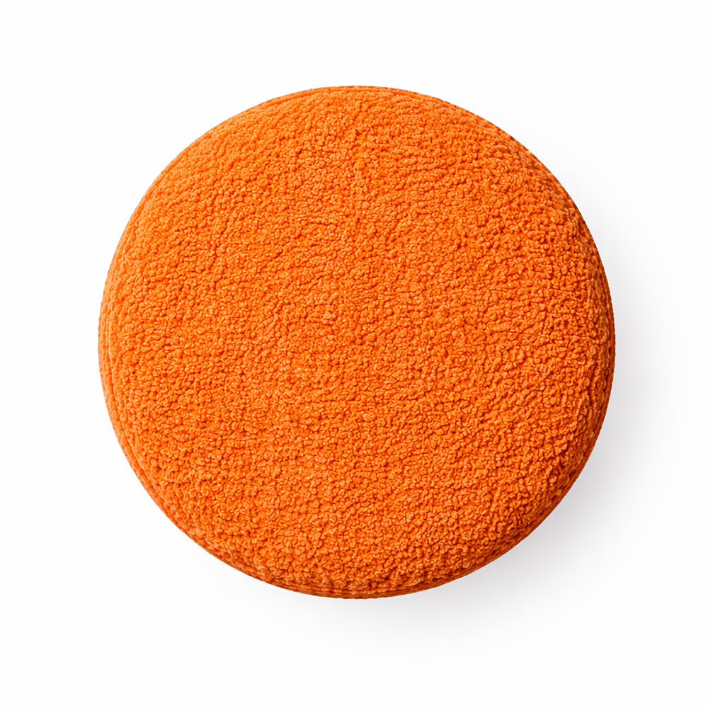 Noble Orange Bouclé Round Wooden Ottoman