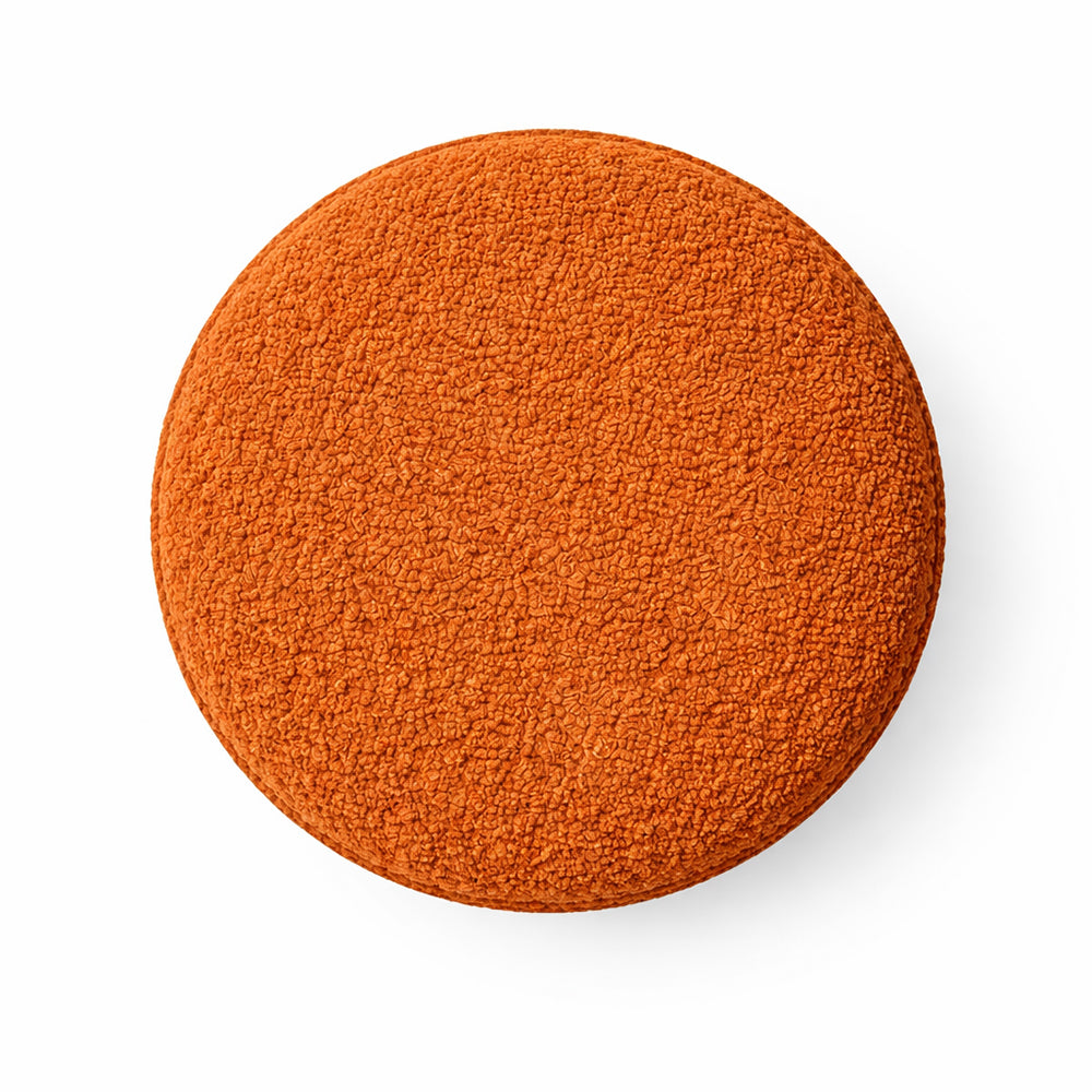 Elite Orange Bouclé Round Wooden Ottoman