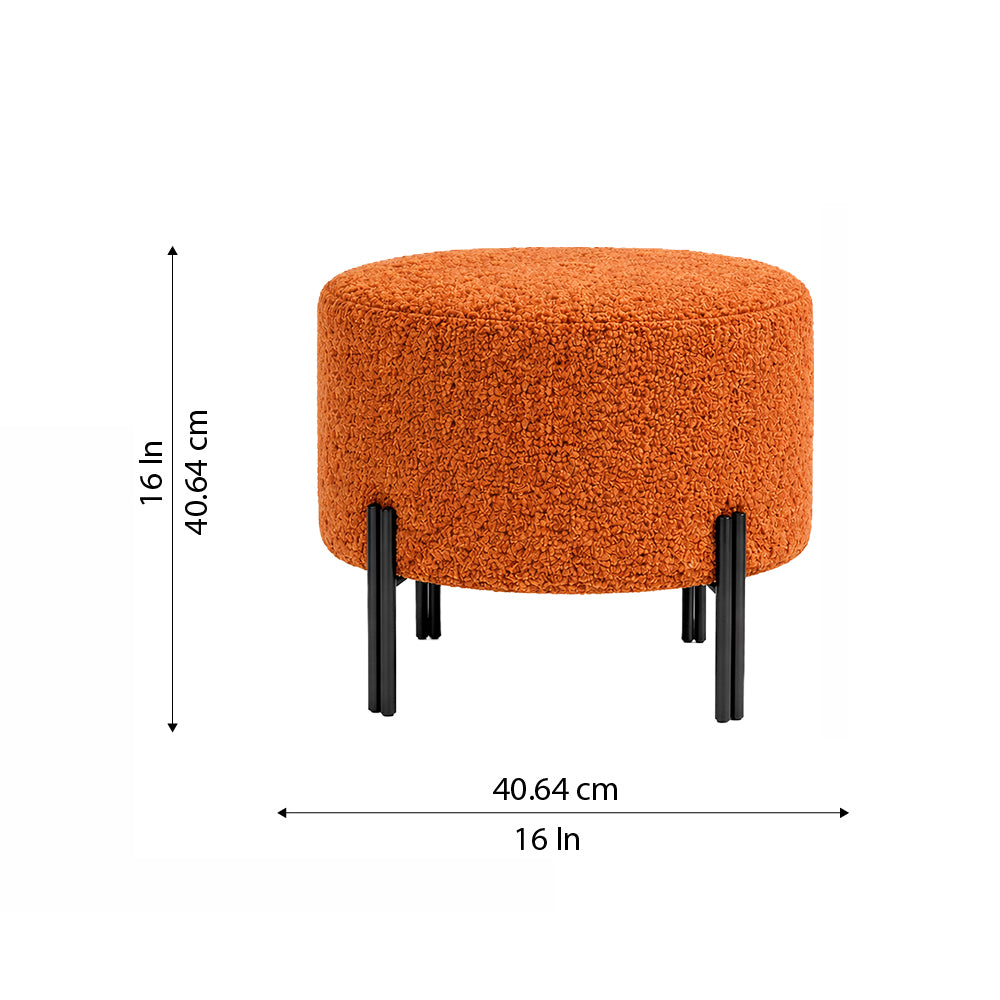 Elite Orange Bouclé Round Wooden Ottoman