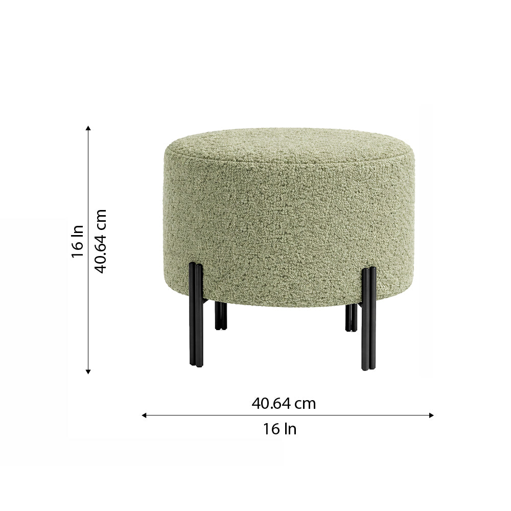 Elite Sage Bouclé Round Wooden Ottoman