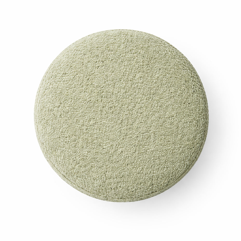 Elite Sage Bouclé Round Wooden Ottoman