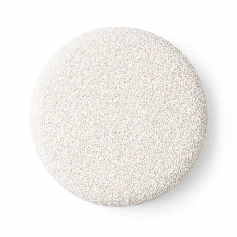 Elite White Bouclé Round Wooden Ottoman
