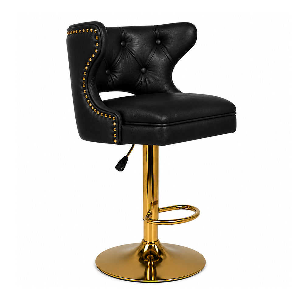 Verona Black Faux Leather Tufted Adjustable Swivel Bar Stool with Gold Hydraulic Base