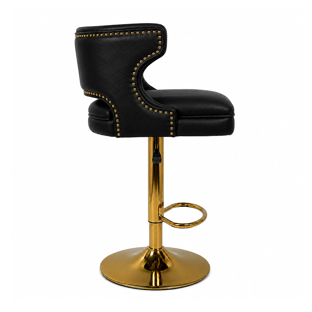 Verona Black Faux Leather Tufted Adjustable Swivel Bar Stool with Gold Hydraulic Base