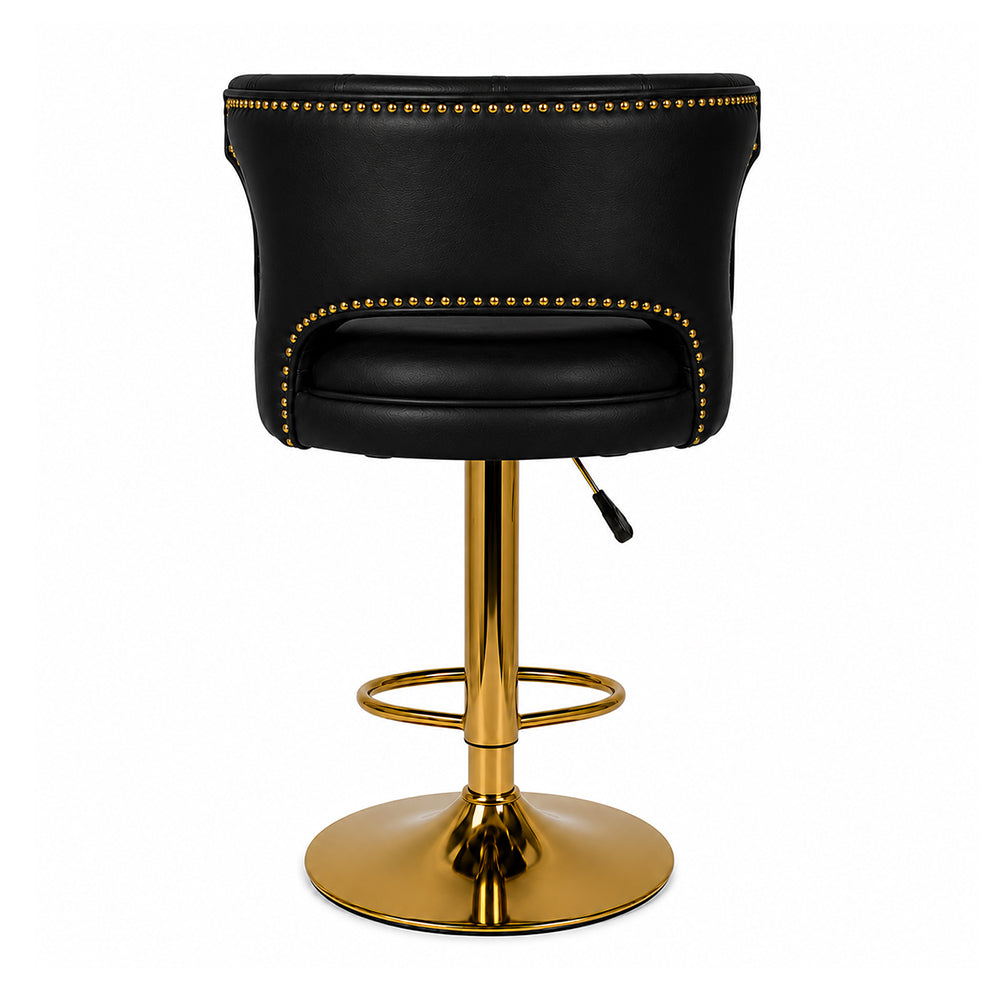 Verona Black Faux Leather Tufted Adjustable Swivel Bar Stool with Gold Hydraulic Base