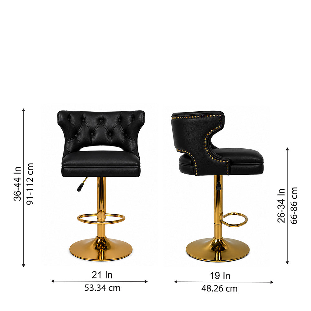 Verona Black Faux Leather Tufted Adjustable Swivel Bar Stool with Gold Hydraulic Base