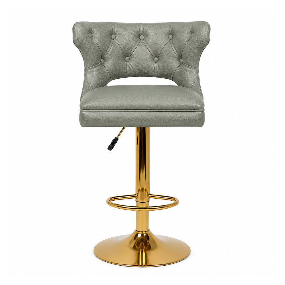Verona Sage Faux Leather Tufted Adjustable Swivel Bar Stool with Gold Hydraulic Base