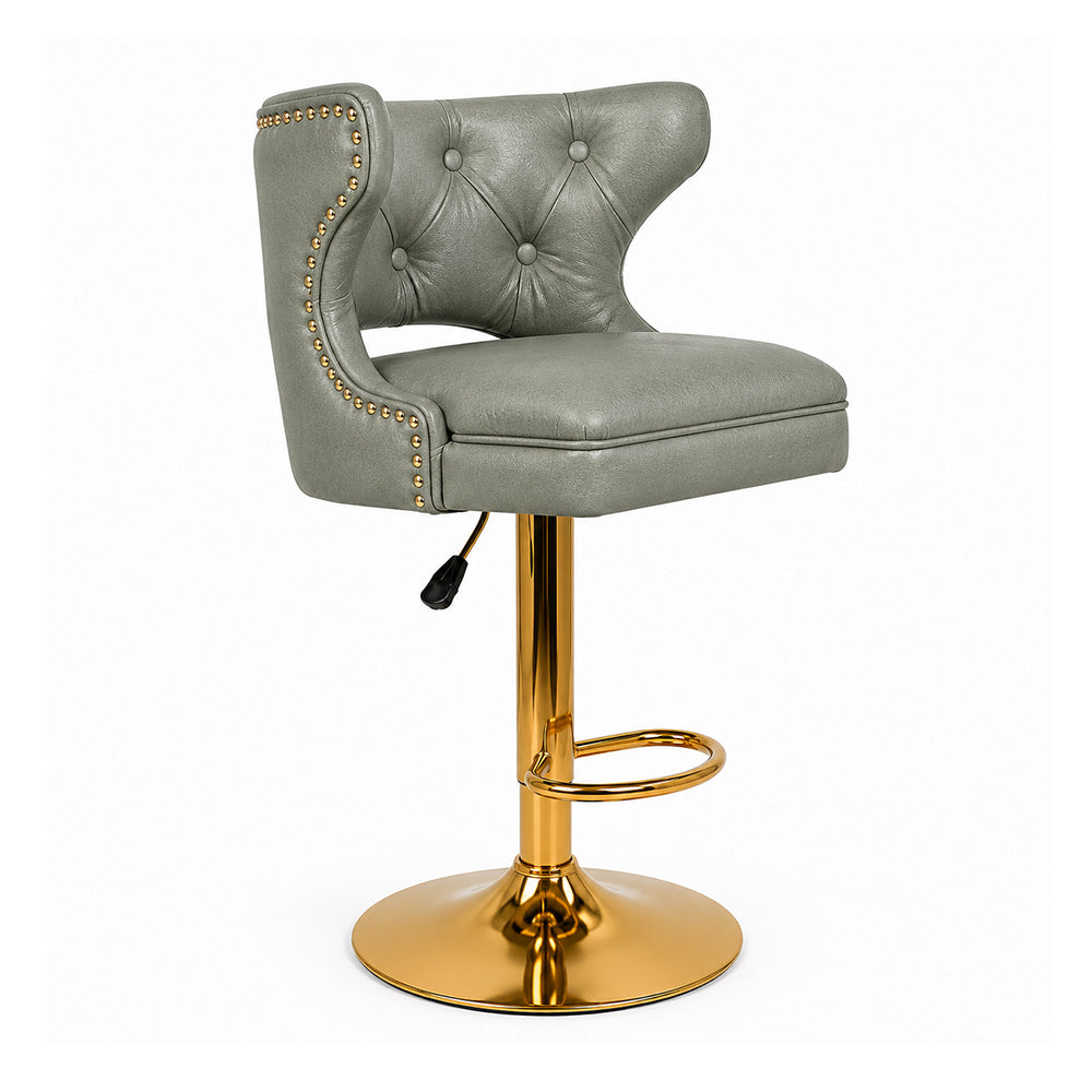 Verona Sage Faux Leather Tufted Adjustable Swivel Bar Stool with Gold Hydraulic Base
