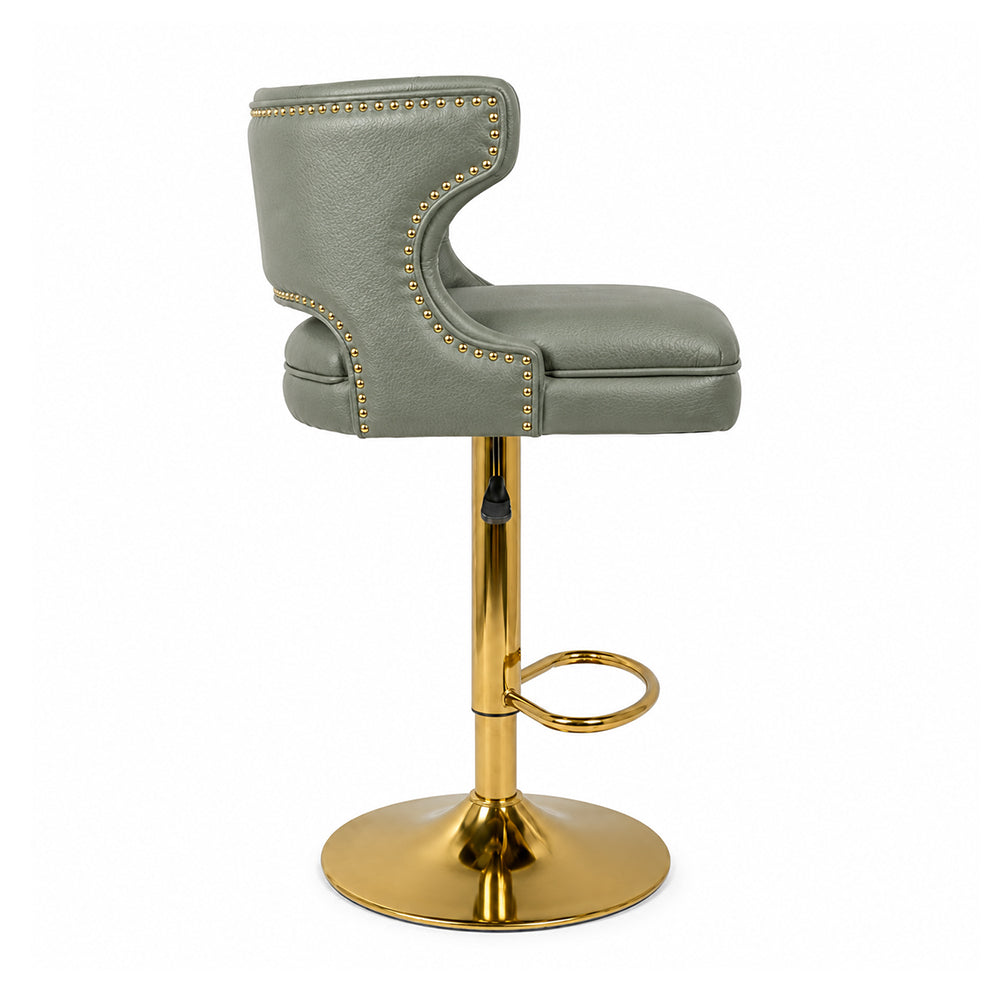 Verona Sage Faux Leather Tufted Adjustable Swivel Bar Stool with Gold Hydraulic Base