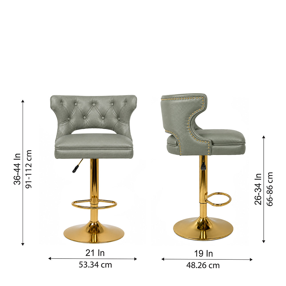 Verona Sage Faux Leather Tufted Adjustable Swivel Bar Stool with Gold Hydraulic Base