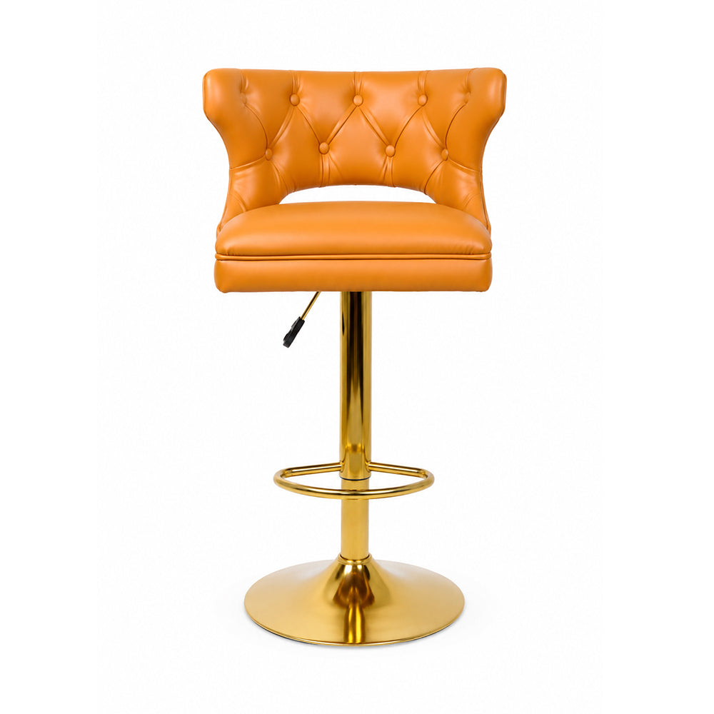 Verona Tan Faux Leather Tufted Adjustable Swivel Bar Stool with Gold Hydraulic Base