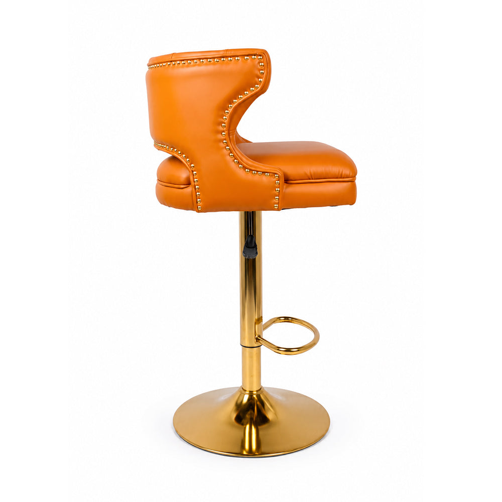Verona Tan Faux Leather Tufted Adjustable Swivel Bar Stool with Gold Hydraulic Base