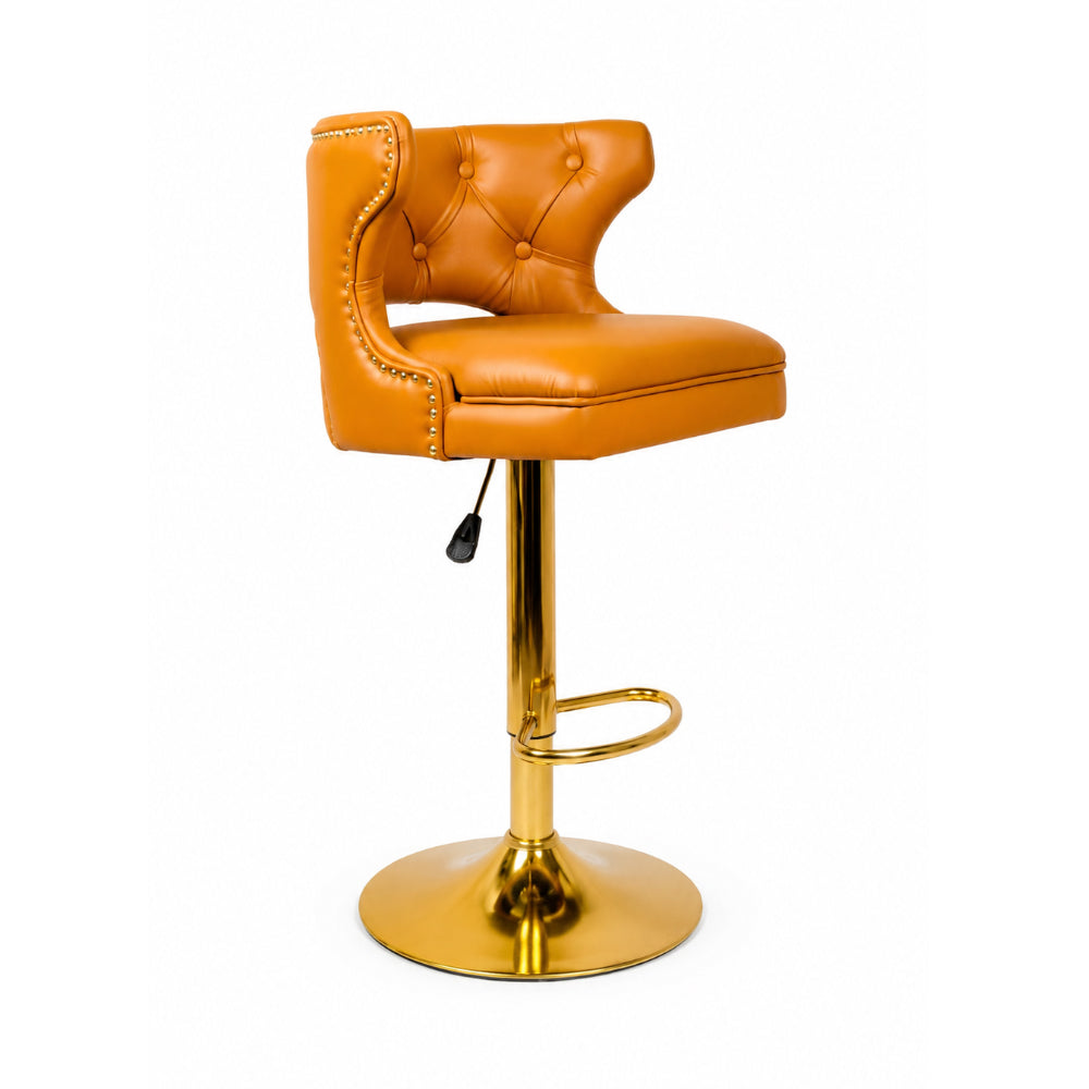 Verona Tan Faux Leather Tufted Adjustable Swivel Bar Stool with Gold Hydraulic Base