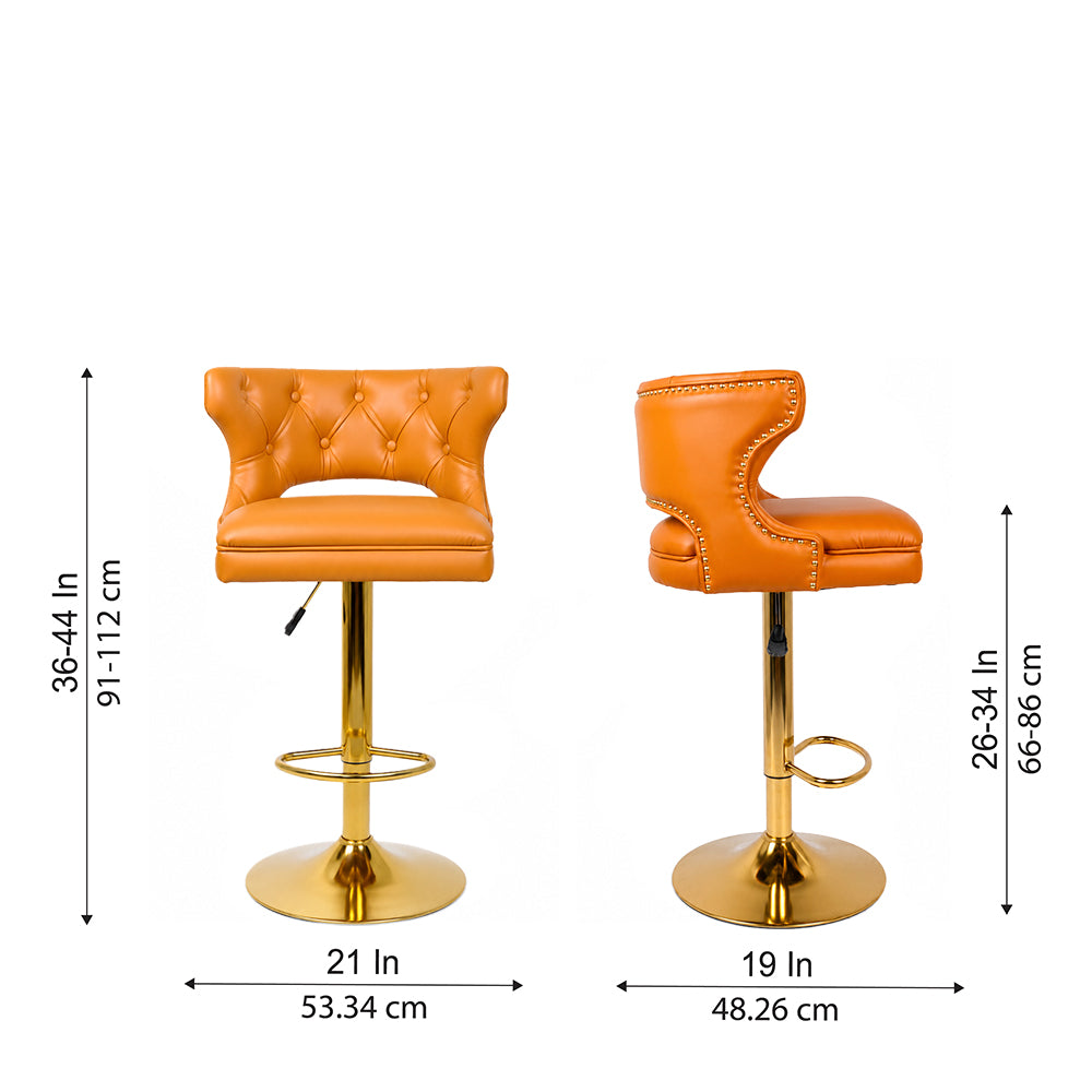 Verona Tan Faux Leather Tufted Adjustable Swivel Bar Stool with Gold Hydraulic Base