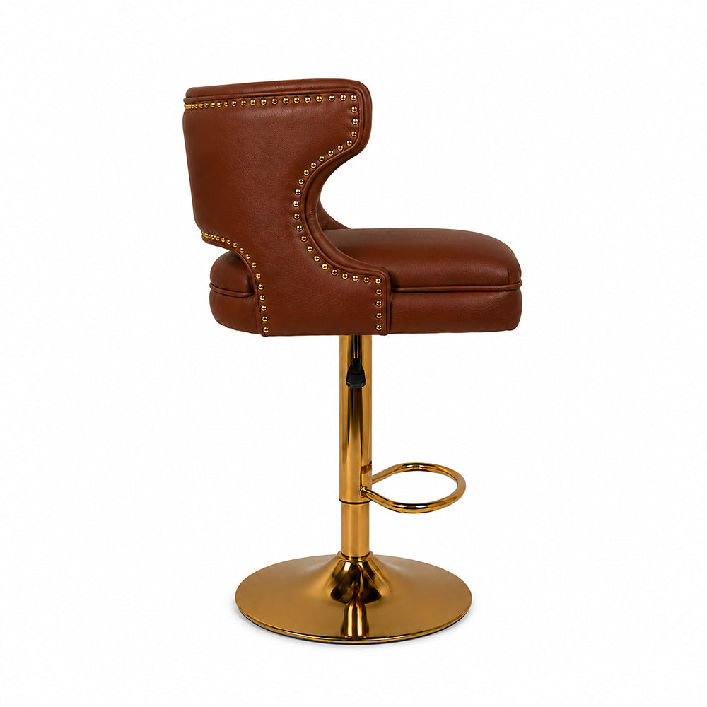 Verona Brown Faux Leather Tufted Adjustable Swivel Bar Stool with Gold Hydraulic Base