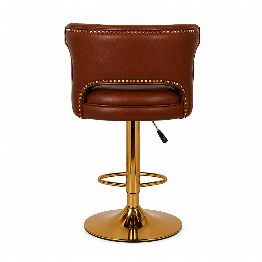 Verona Brown Faux Leather Tufted Adjustable Swivel Bar Stool with Gold Hydraulic Base