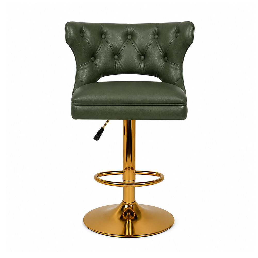 Verona Green Faux Leather Tufted Adjustable Swivel Bar Stool with Gold Hydraulic Base