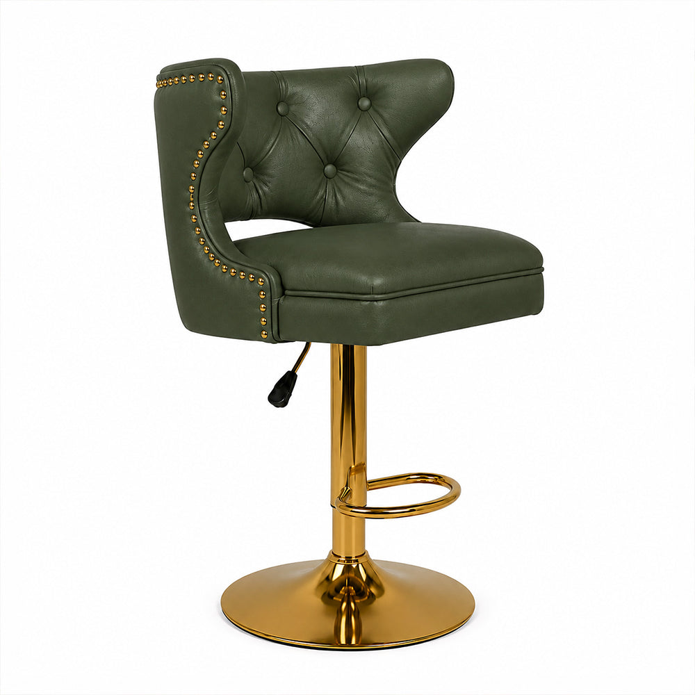 Verona Green Faux Leather Tufted Adjustable Swivel Bar Stool with Gold Hydraulic Base