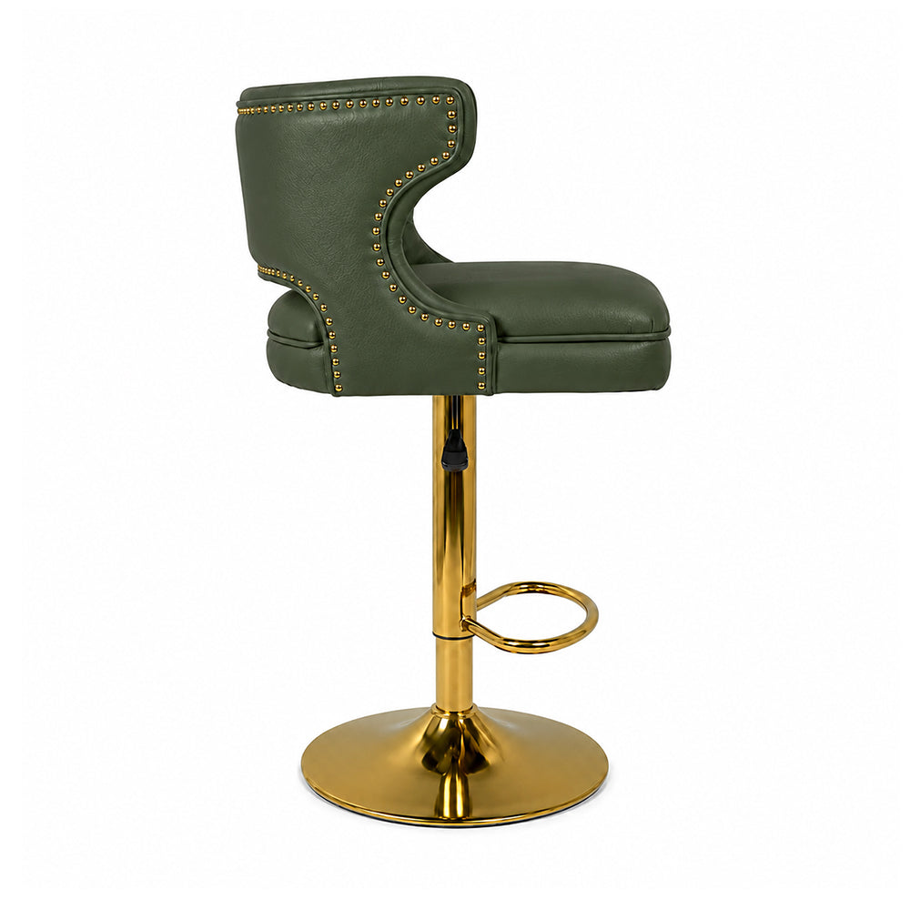 Verona Green Faux Leather Tufted Adjustable Swivel Bar Stool with Gold Hydraulic Base