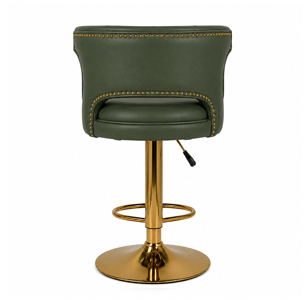 Verona Green Faux Leather Tufted Adjustable Swivel Bar Stool with Gold Hydraulic Base