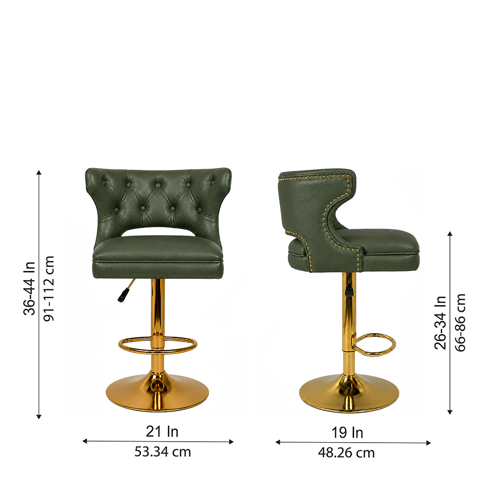 Verona Green Faux Leather Tufted Adjustable Swivel Bar Stool with Gold Hydraulic Base