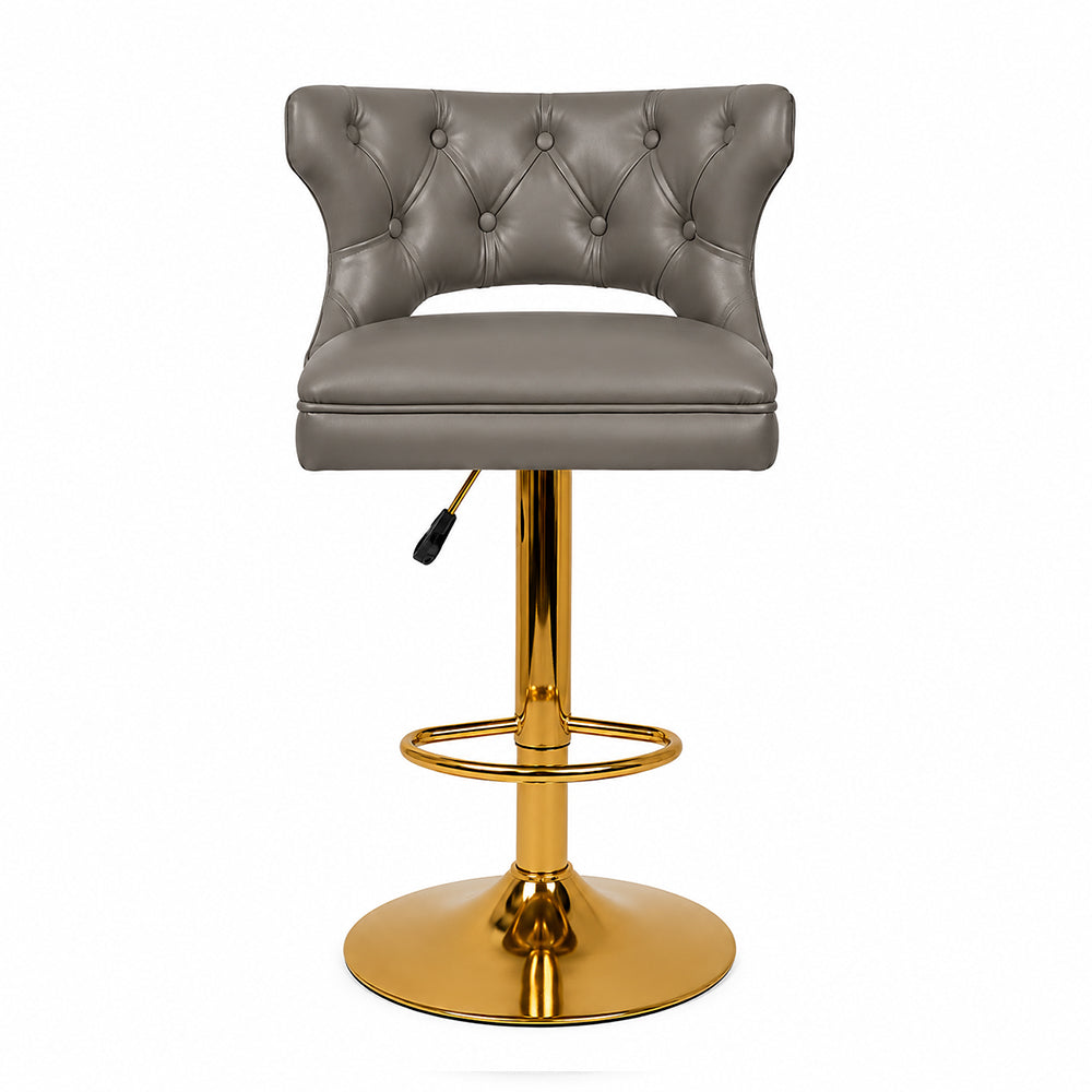 Verona Grey Faux Leather Tufted Adjustable Swivel Bar Stool with Gold Hydraulic Base