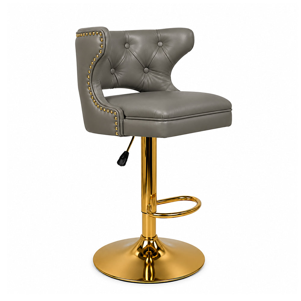 Verona Grey Faux Leather Tufted Adjustable Swivel Bar Stool with Gold Hydraulic Base