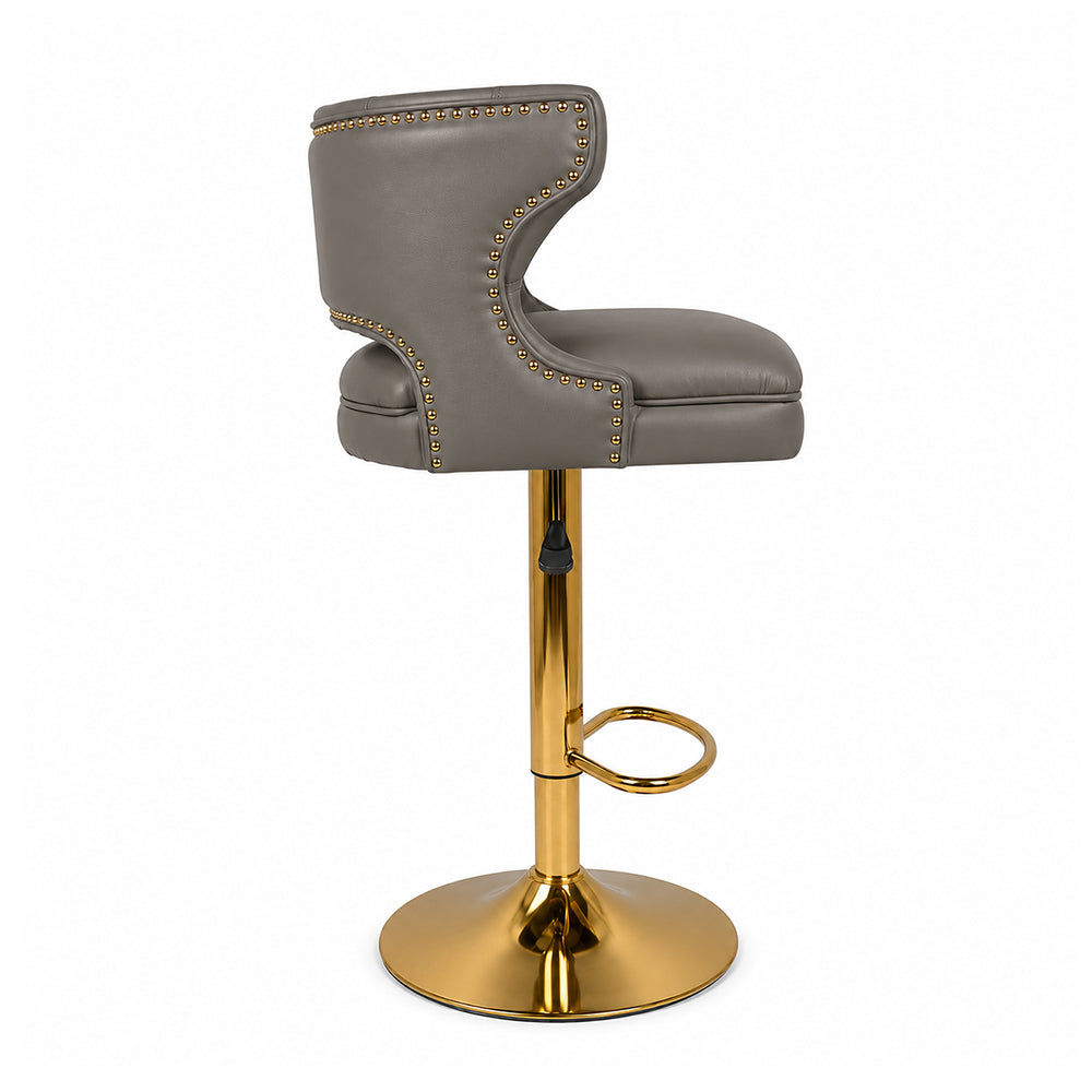 Verona Grey Faux Leather Tufted Adjustable Swivel Bar Stool with Gold Hydraulic Base