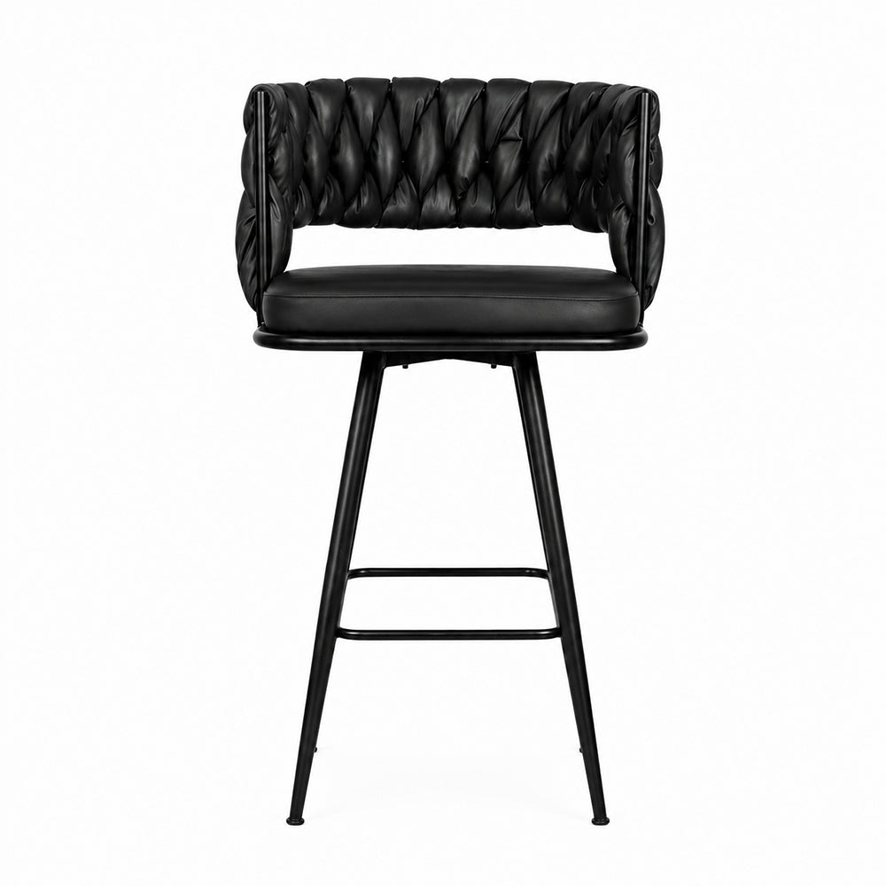 Presley Black Braided Faux Leather Bar Stool with Black Metal Legs