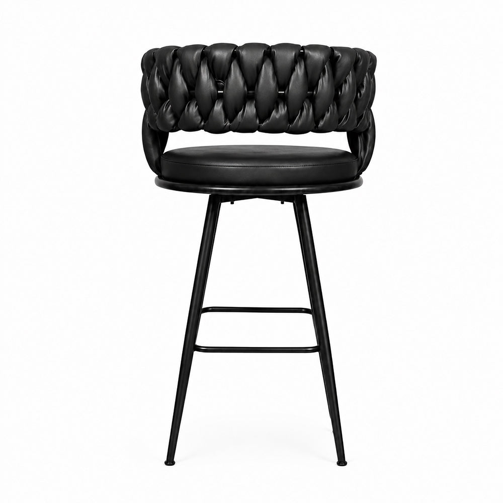 Presley Black Braided Faux Leather Bar Stool with Black Metal Legs