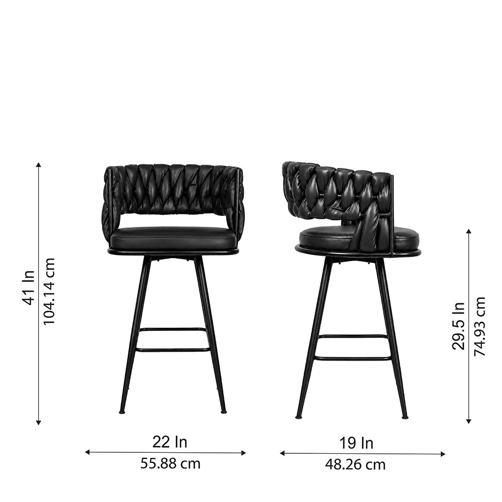 Presley Black Braided Faux Leather Bar Stool with Black Metal Legs