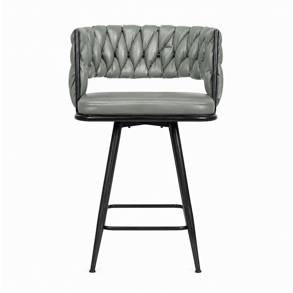 Presley Sage Braided Faux Leather Bar Stool with Black Metal Legs
