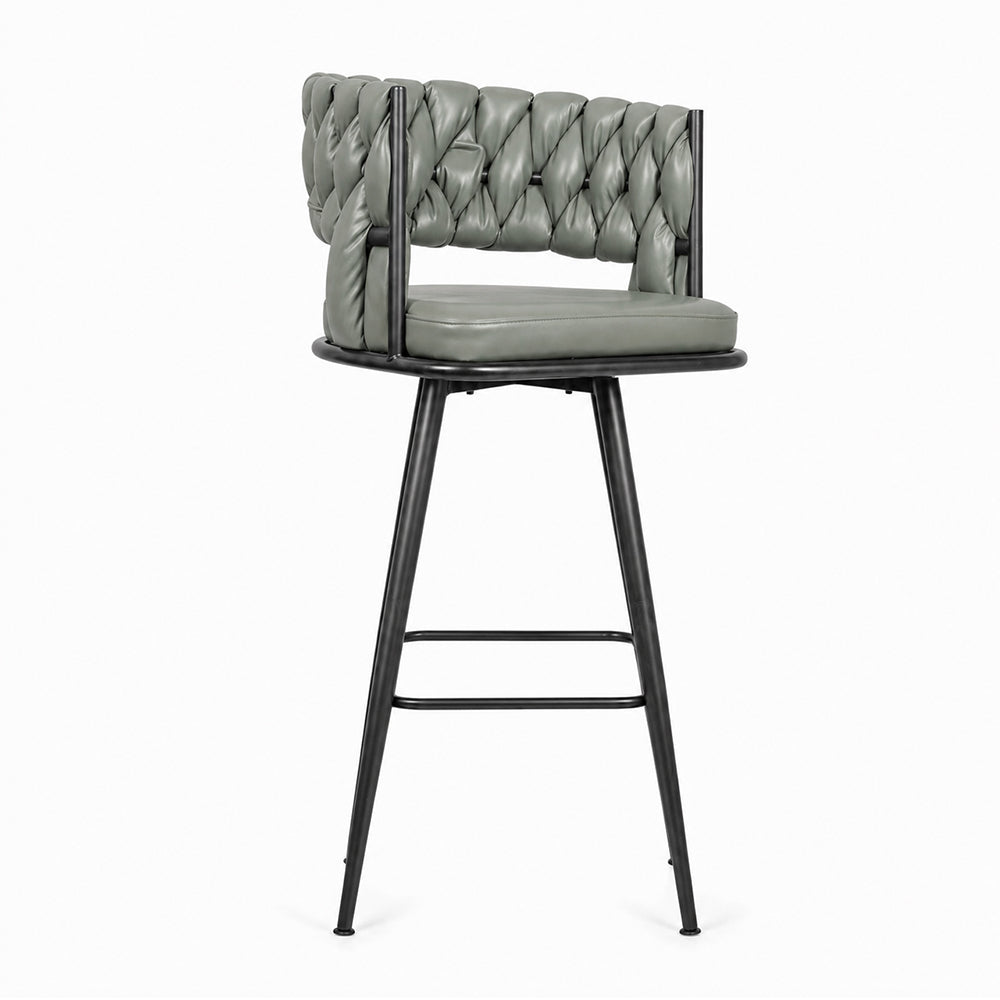 Presley Sage Braided Faux Leather Bar Stool with Black Metal Legs